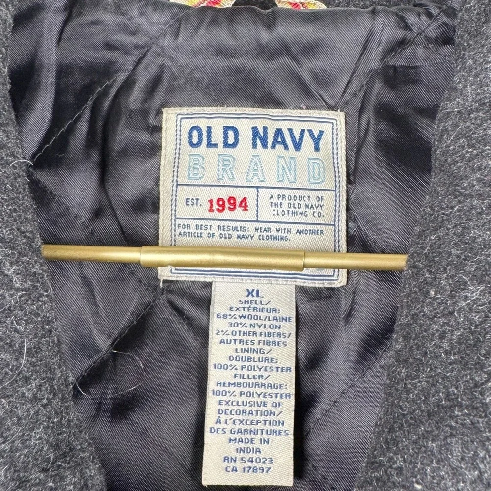 Vintage Old Navy Double Breasted Wool Blend Pea Coat Jacket Charcoal Gray XL 431